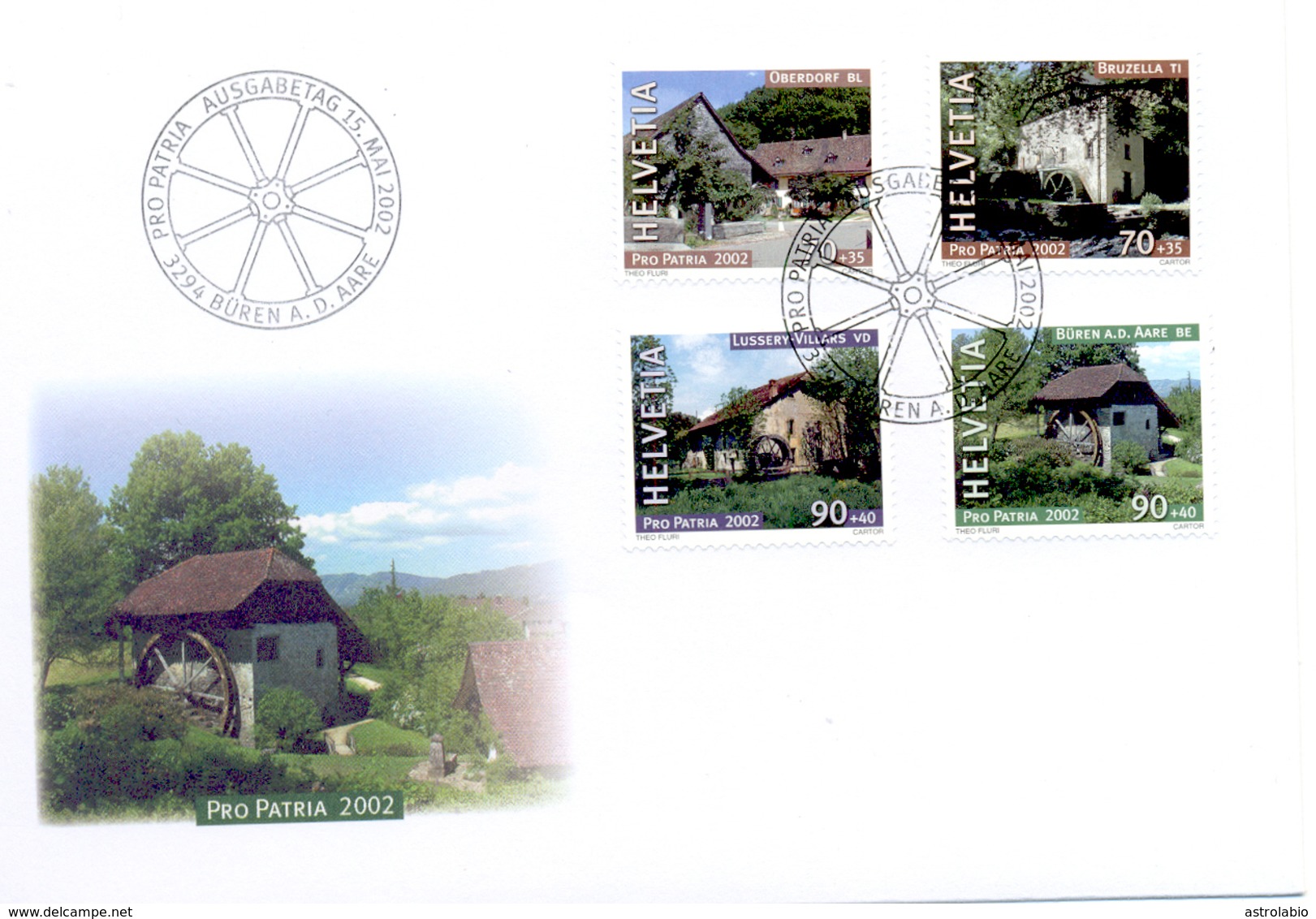 Suisse 2002 FDC " Moulins à Eau Divers "  Yvert 1714/7 - Windmills