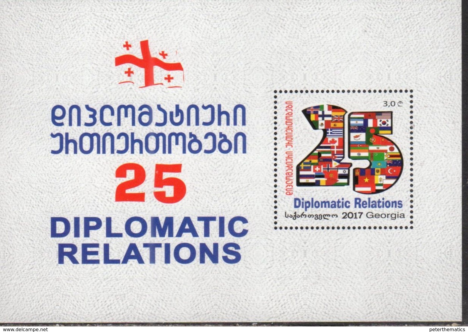 GEORGIA, 2017, MNH, DIPLOMATIC RELATIONS, FLAGS, S/SHEET - Stamps