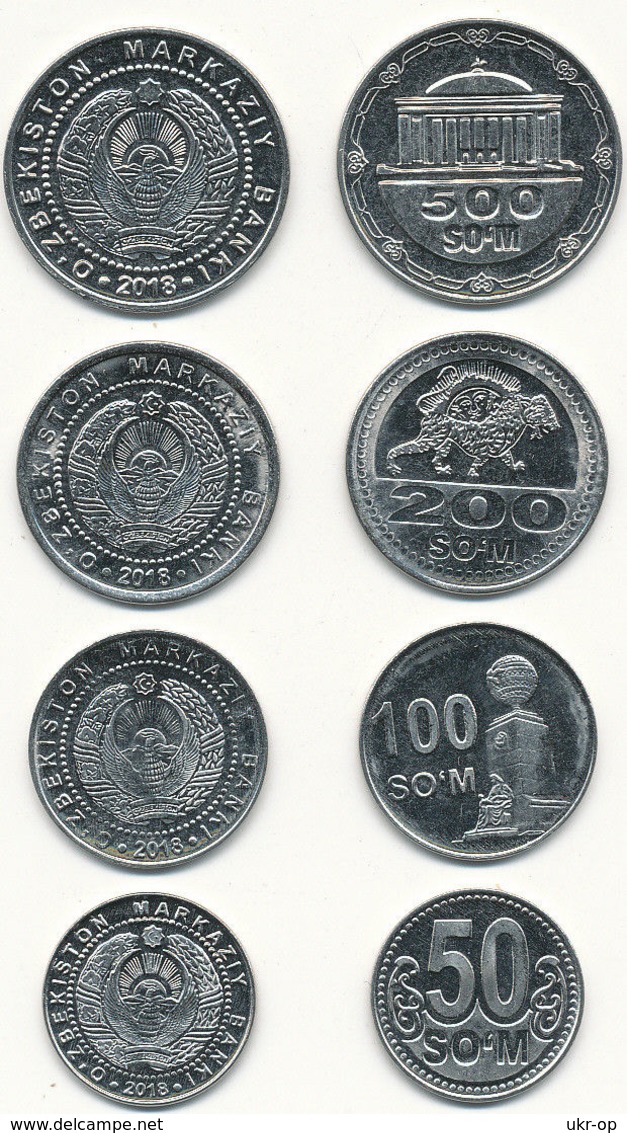 Uzbekistan - Set 4 Coins 50 100 200 500 Som 2018 UNC Ukr-OP - Ouzbékistan