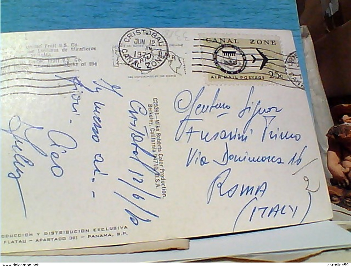 PANAMA BARCO NAVE SHIP CARGO FRUTTA FRUIT  CHIQUITA  MORAZAN STAMP SELO TIMBRE 25 CCANALZONE Air Mail  VB1970 GX5534 - Panama