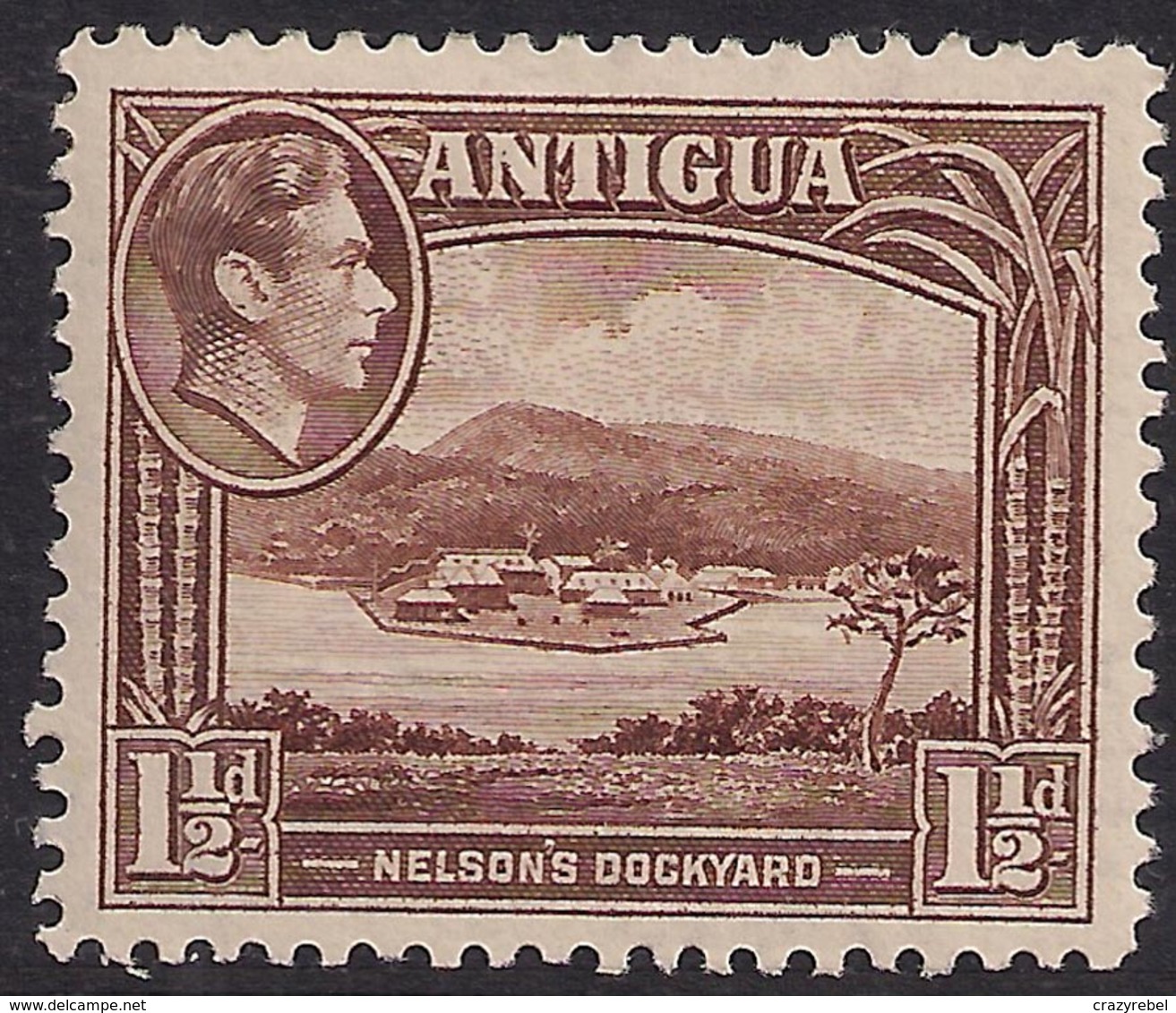 Antigua 1938 - 51 KGV1 1 1/2d Chocolate Brown Nelsons Dockyard MM SG 100 ( L1380 ) - 1858-1960 Crown Colony