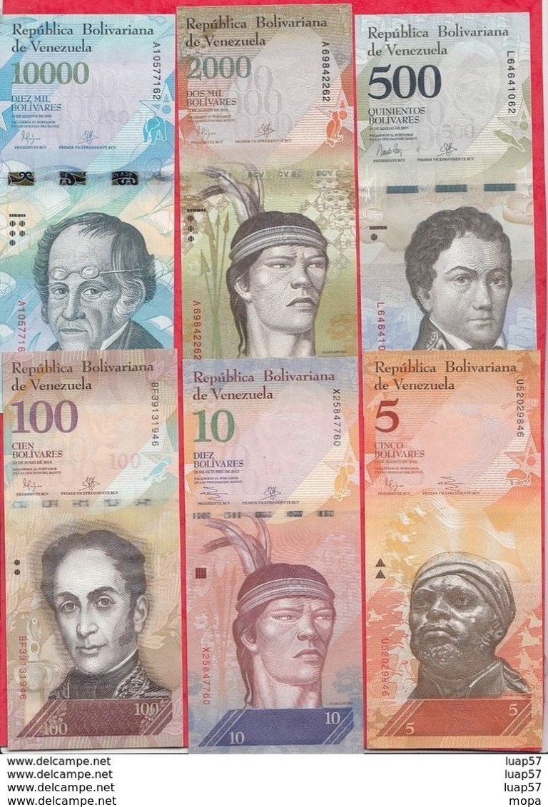 Venezuela 6 Billets En AU-UNC-SPL+ Lot N °6 (10000 Et2000 Bolivares 2016 FORTE COTE Numéros Des Billets Peuvent Changer - Venezuela
