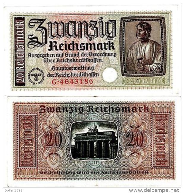 Allemagne GERMANY BILLET 20 Reichsmark 1939 1944 P.R139 CROIX  SWASTIKA WWII - 20 Reichsmark