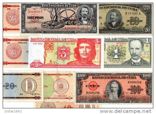 LOT SET SERIE 10 BILLETS DIFFERENTS Cuba PESOS 1959 - 2004 BON ETAT - Cuba