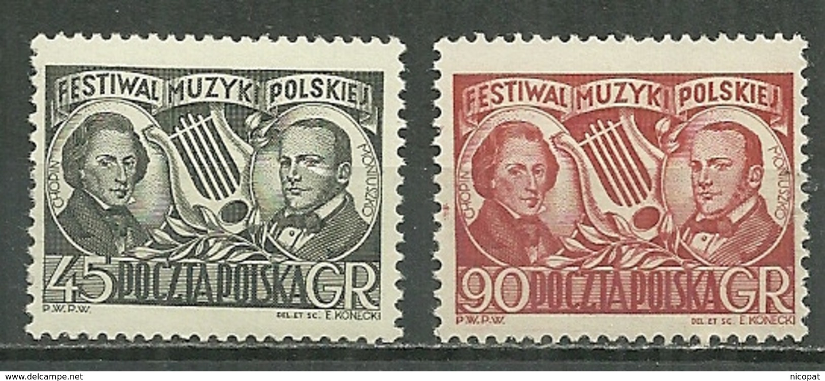 POLAND MNH **  623-624 FESTIVAL NATIONAL DE MUSIQUE. COMPOSITEUR. CHOPIN. MONLUSZKO - Ongebruikt