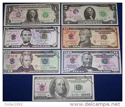 LOT SET SERIE 7 BILLETS  ETATS UNIS USA DOLLARS TEST NOTE CHINOIS SANS VALEUR - Autres - Asie