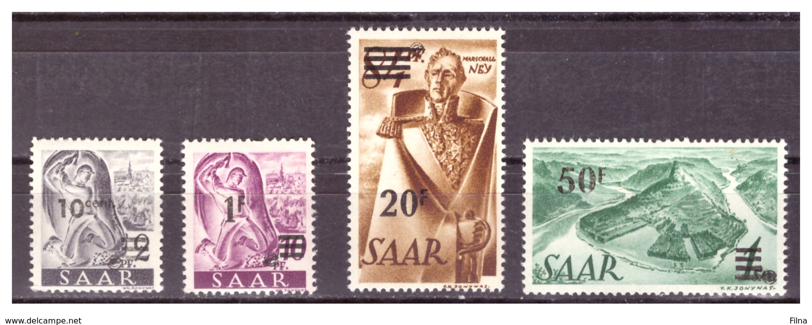 SAAR/SARRE - 1947 - TIPI DEI FRANCOBOLLI PRECEDENTI SOPRASTAMPATI IN FRANCHI,  CON DIFETTI. -  MNH** - Nuovi