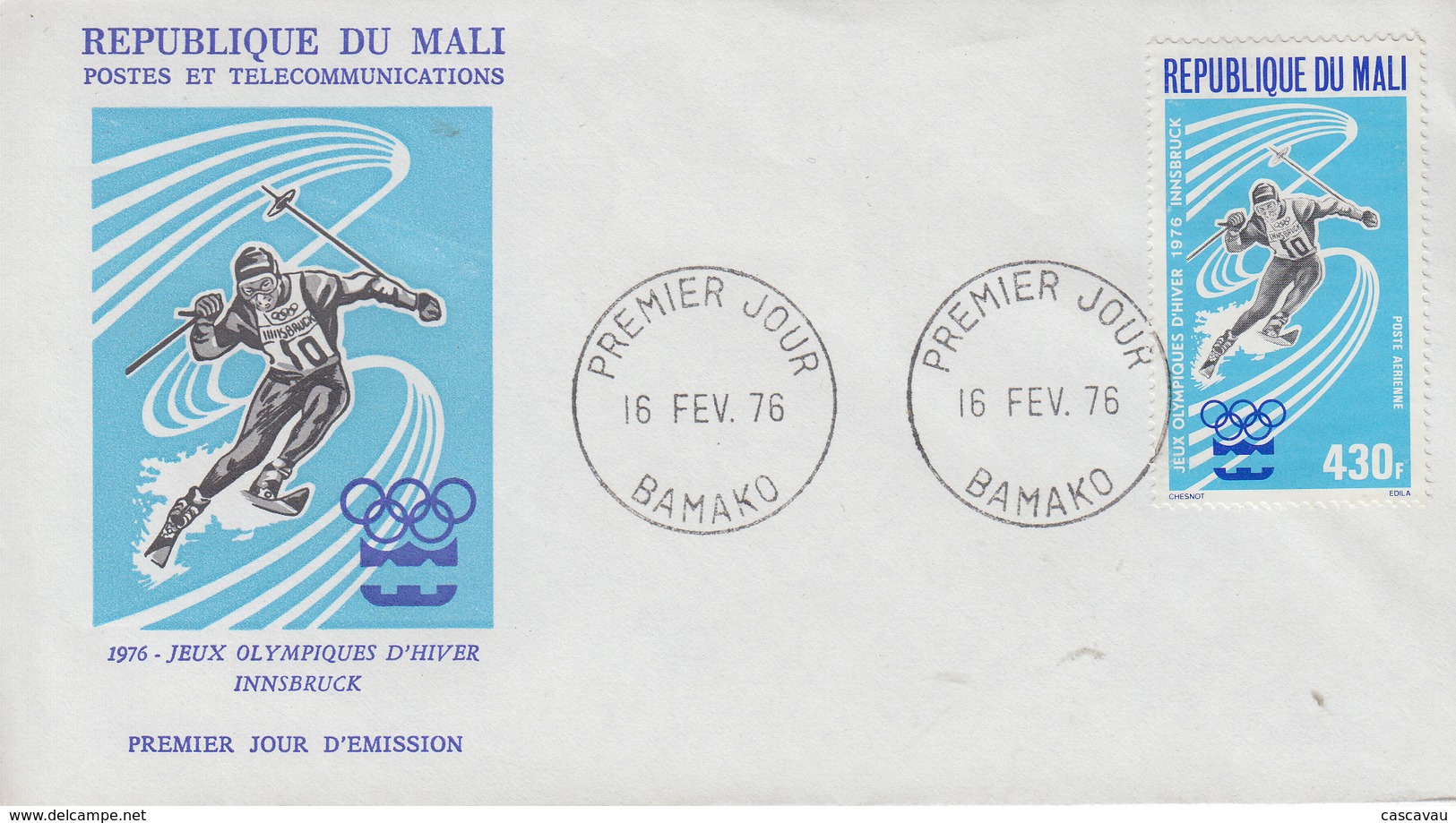 Enveloppe  FDC   1er  Jour     MALI   Jeux  Olympiques  D' Hiver   INNSBRÜCK   1976 - Hiver 1976: Innsbruck