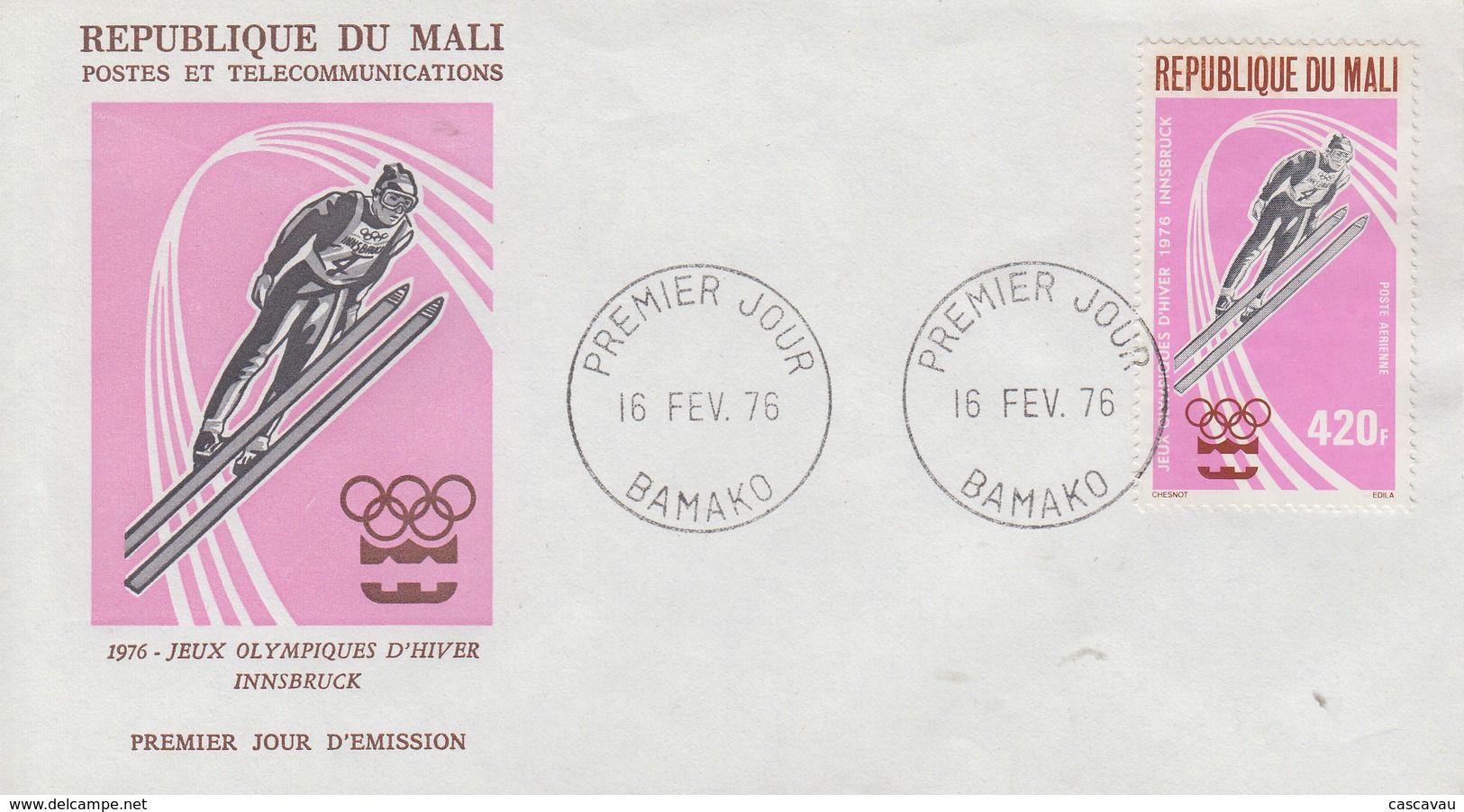 Enveloppe  FDC   1er  Jour     MALI   Jeux  Olympiques  D' Hiver   INNSBRÜCK   1976 - Mali (1959-...)