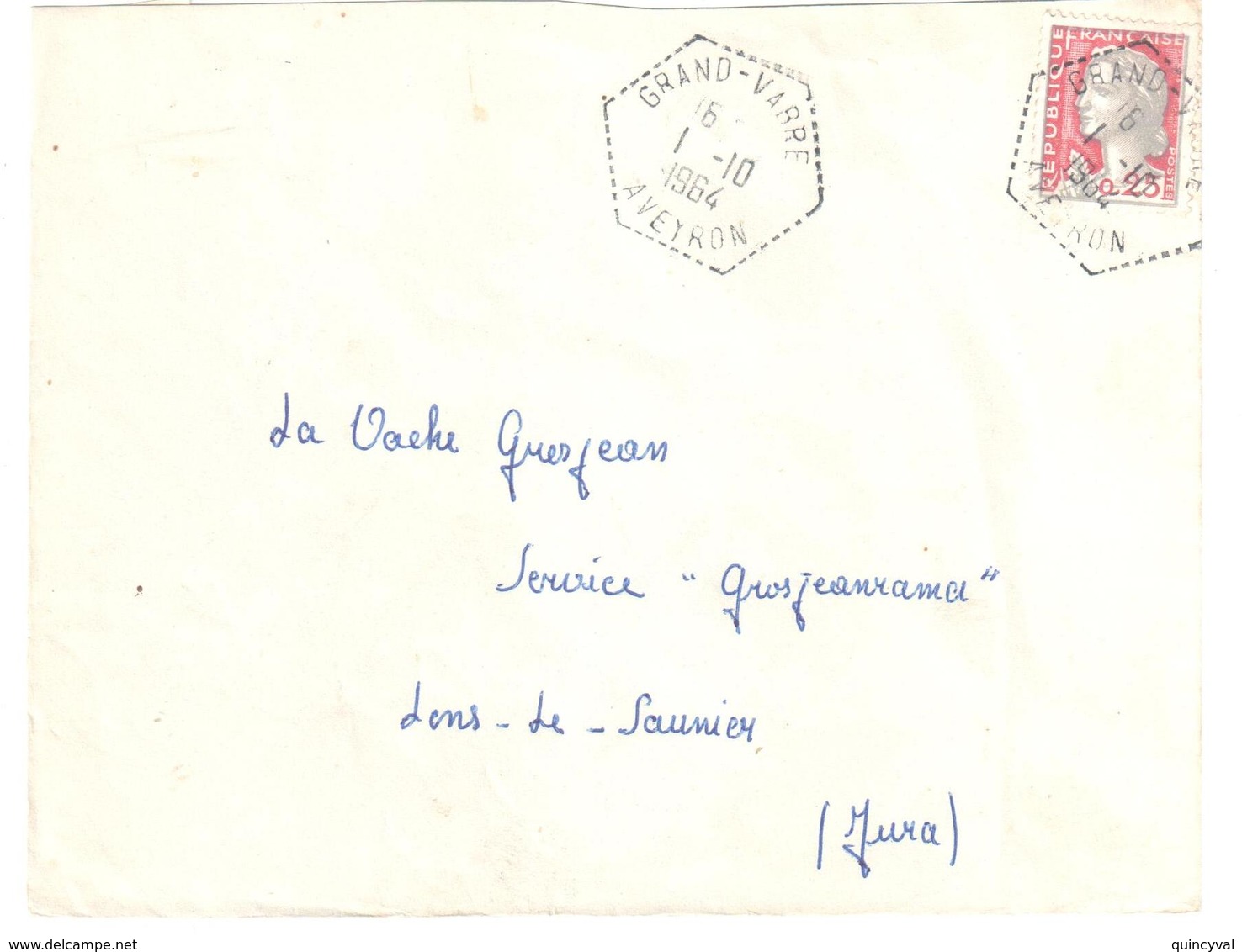 GRAND-VABRE Aveyron Lettre 25 C Marianne Decaris Yv 1263 Ob 1 10 1964 Ob Hexagone Pointillé Agence Postale Lautier F7 - Lettres & Documents