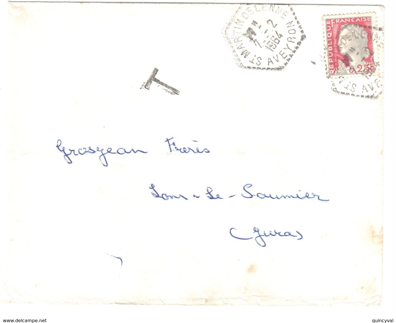 St MARTIN DELENNE Aveyron Lettre 25 C Marianne Decaris Yv 1263 Ob 19621 Ob Hexagone Pointillé Agence Postale Lautier F7 - Cartas & Documentos