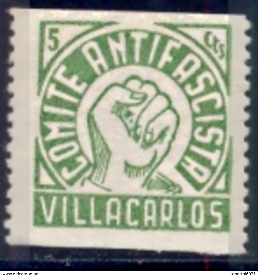 Spain Civil War Republican Label MH 5 Cts Villacarlos Comite Antifascista - Emissioni Repubblicane