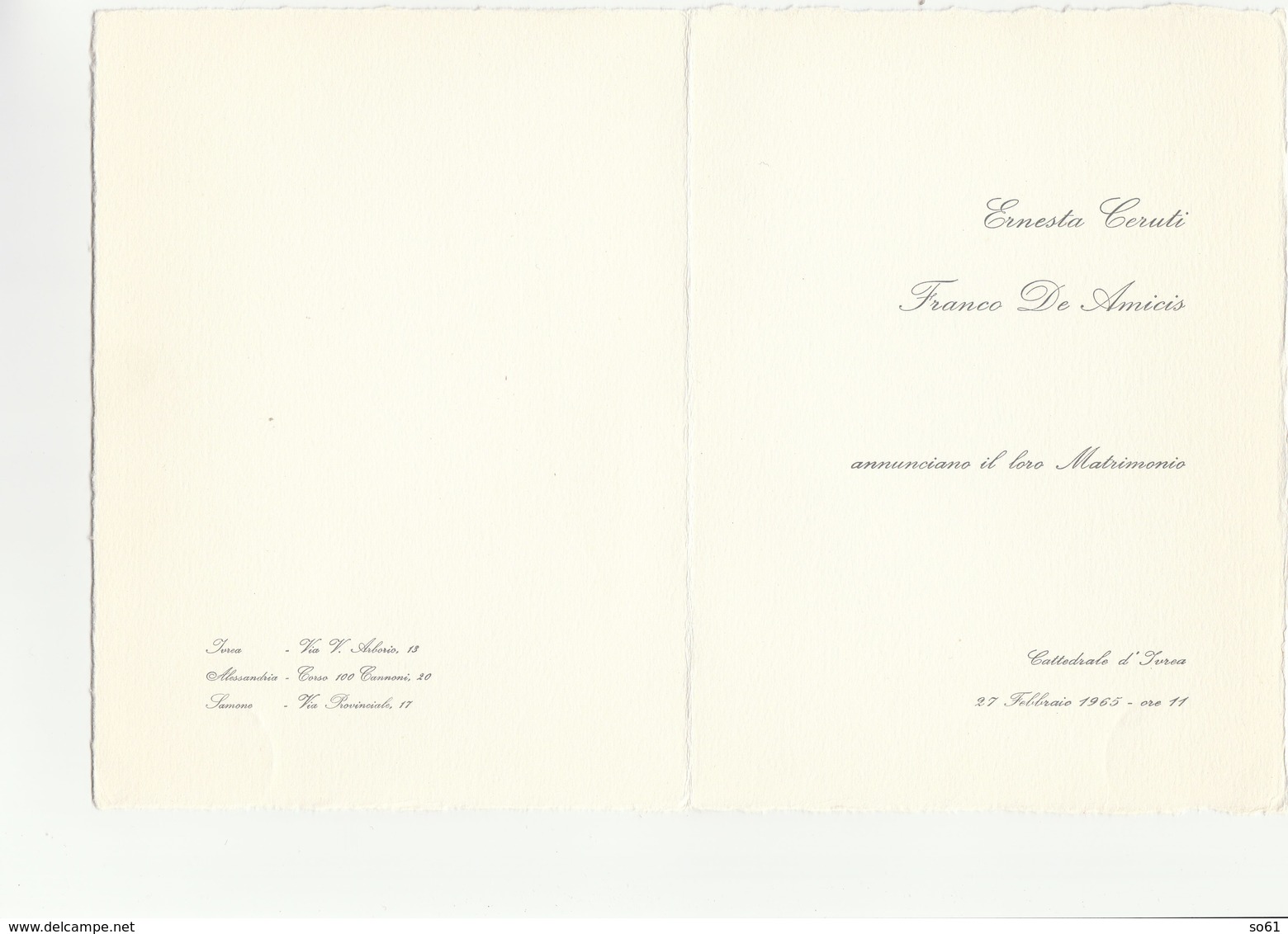 7779.   Partecipazione Matrimonio Cattedrale D' Ivrea 1965 - Annunci Di Nozze