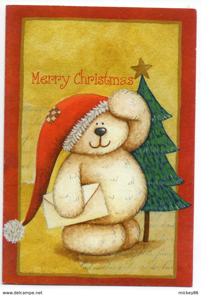 Merry Christmas  -- Carte Double   Ours En Peluche (sapin,bonnet,lettre ) -- Format   10 X 14.5 - Other & Unclassified