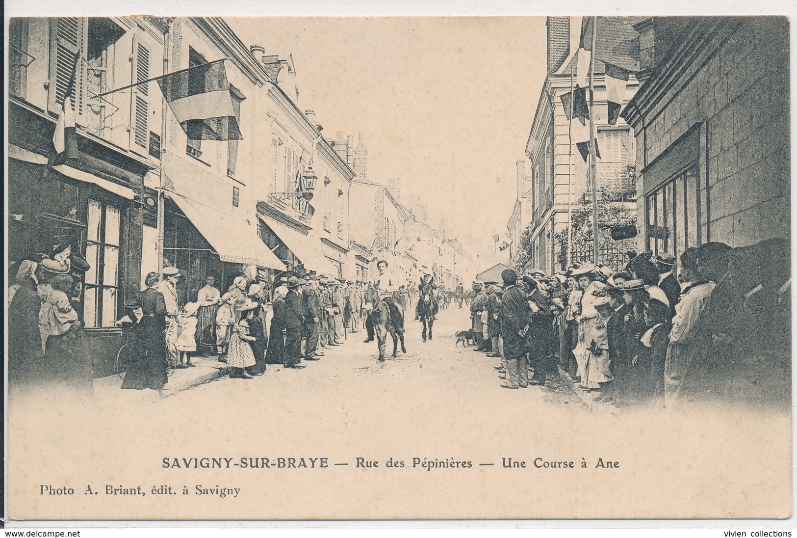 Savigny En Braye (41 Loir Et Cher) Rue Des Pépinières - Une Course à Ane - édit Briant à Savigny Circulée En Ville 1907 - Autres & Non Classés