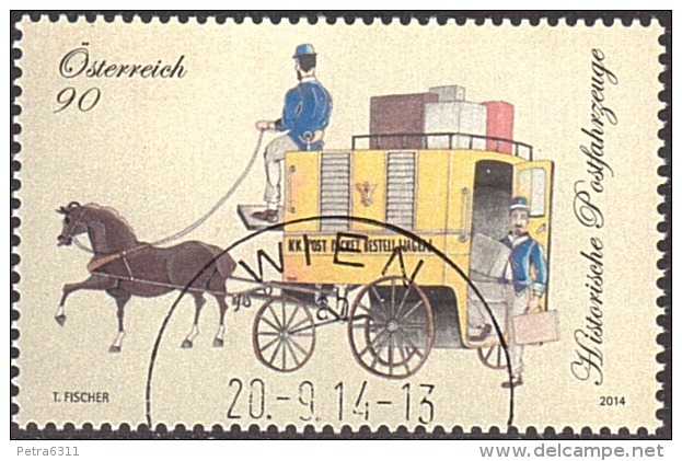 AUSTRIA ÖSTERREICH 2014 Historische Postfahrzeuge - Paketpostwagen  USED / O / GESTEMPELT - Gebraucht