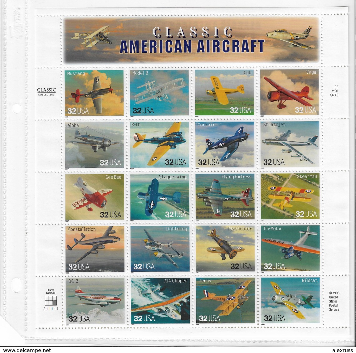 USA 1997 Sheet Aviation Classic America Aircraft ,Planes,Scott # 3142,VF MNH** - Sheets