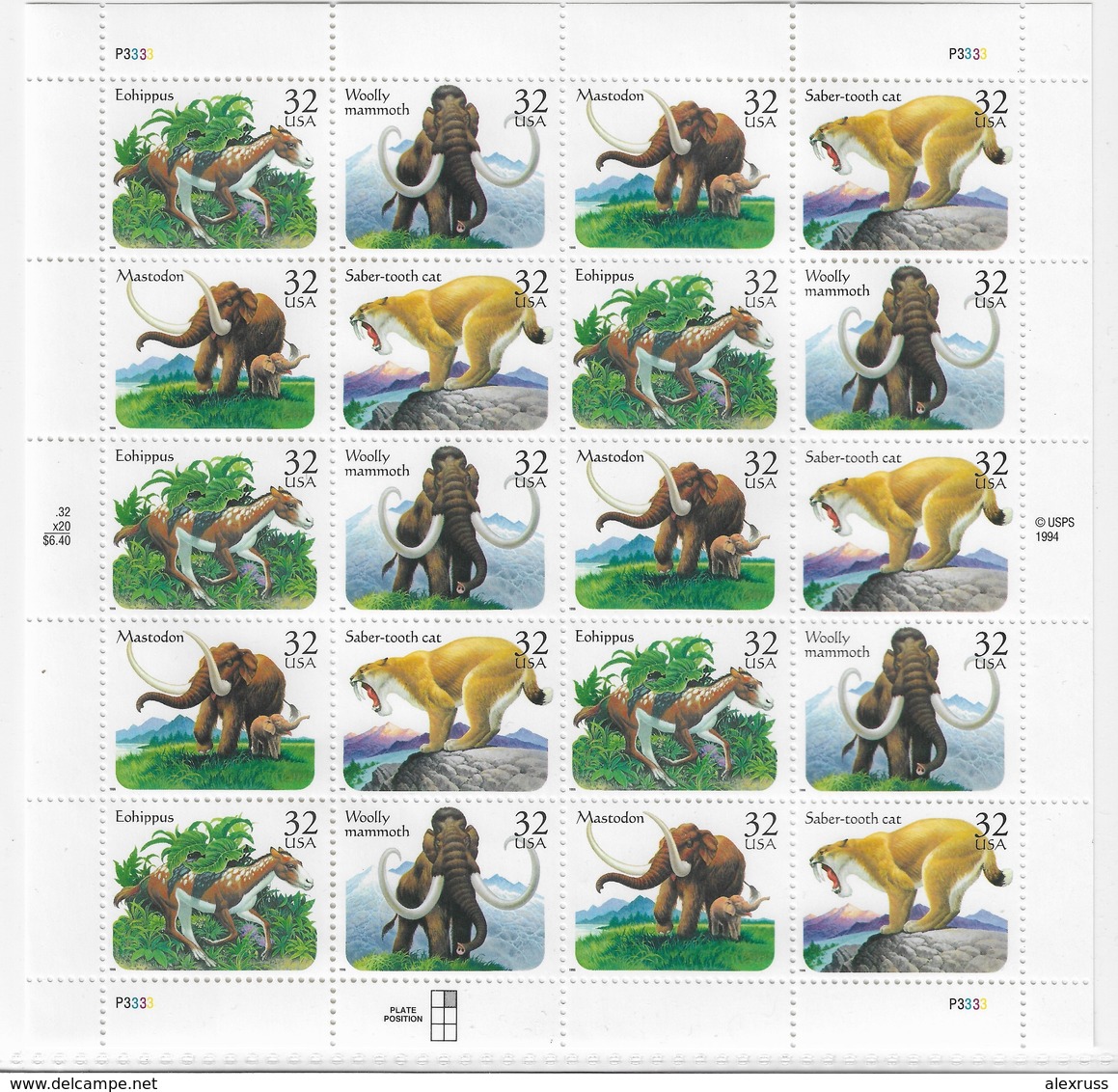 USA 1996 Sheet Prehistoric Animals, Scott # 3077-3080, LUXE MNH** - Prehistorics