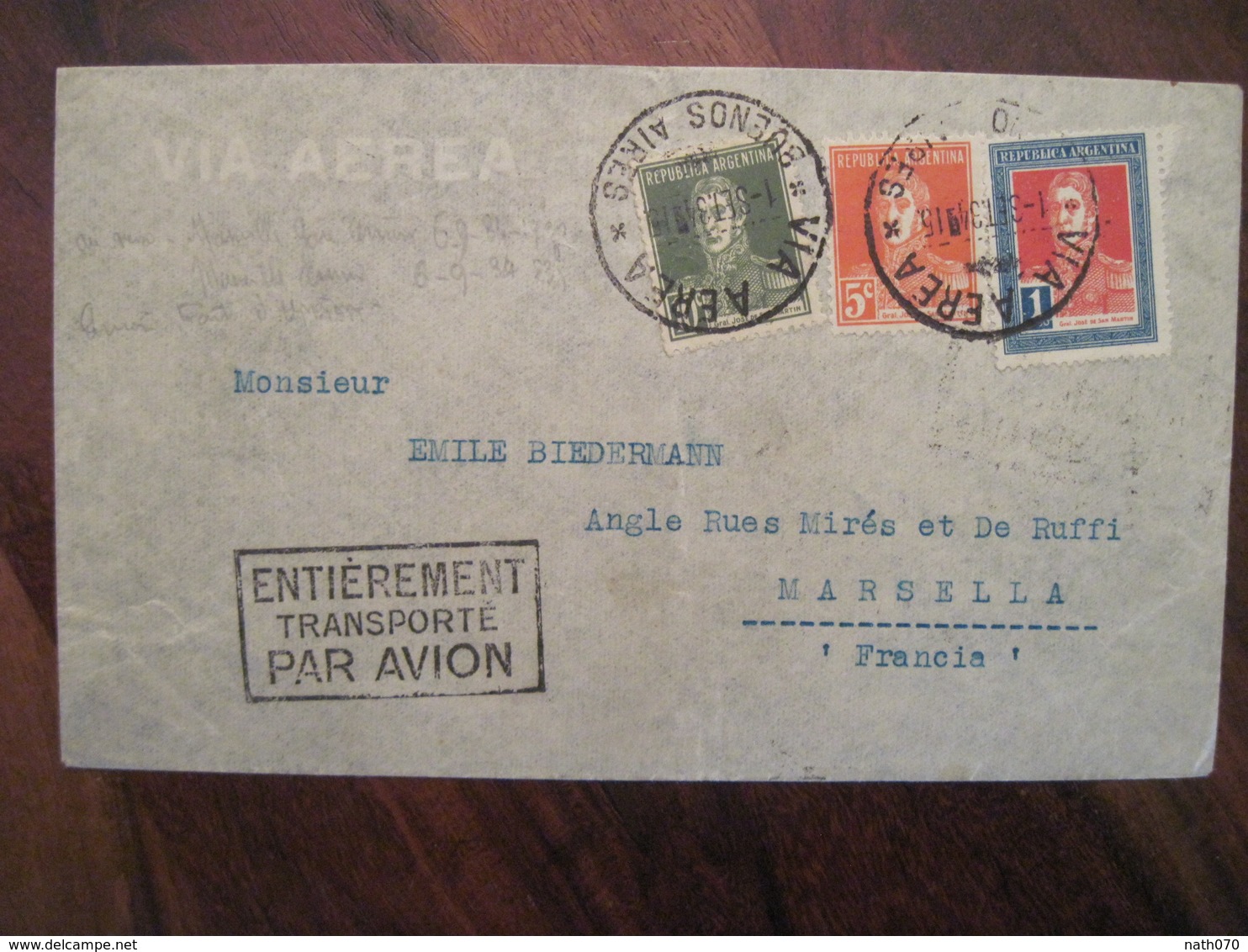 Argentine 1934 Lettre Mention Entierement Transporté Par Avion Cover France Colonie Enveloppe Airmail Via Aerea Air - Luchtpost