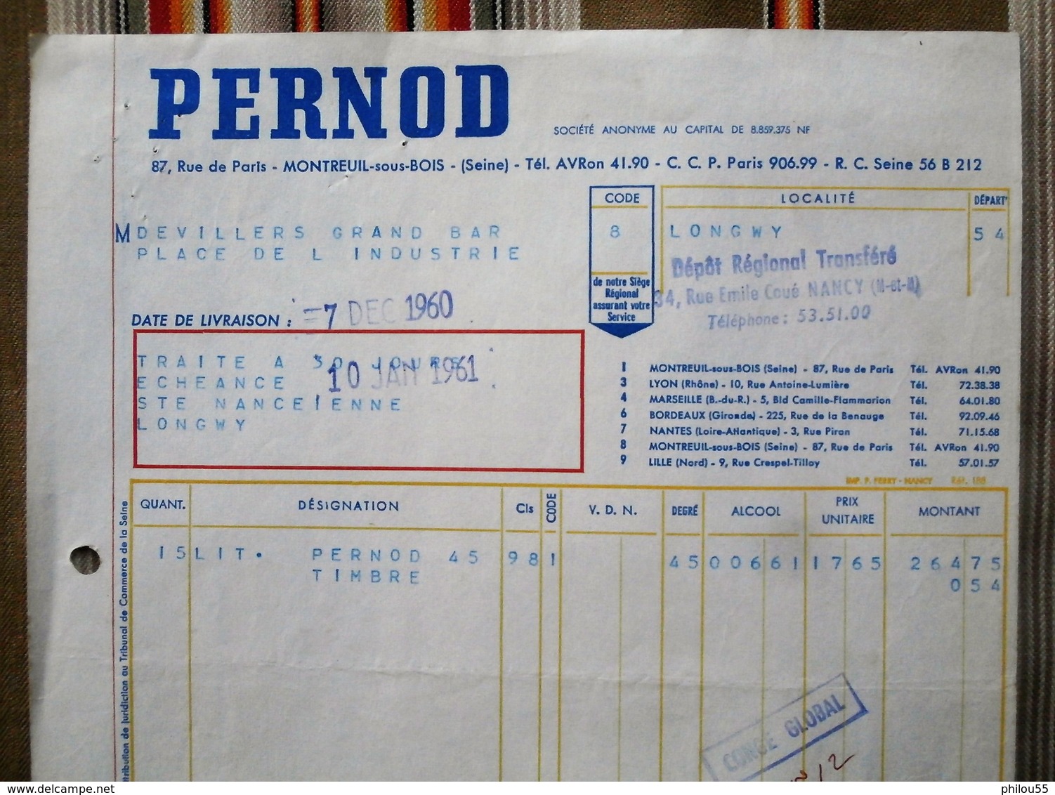 93 MONTREUIL Sous BOIS 54 NANCY PERNOD "Meilleurs Voeux" - Invoices