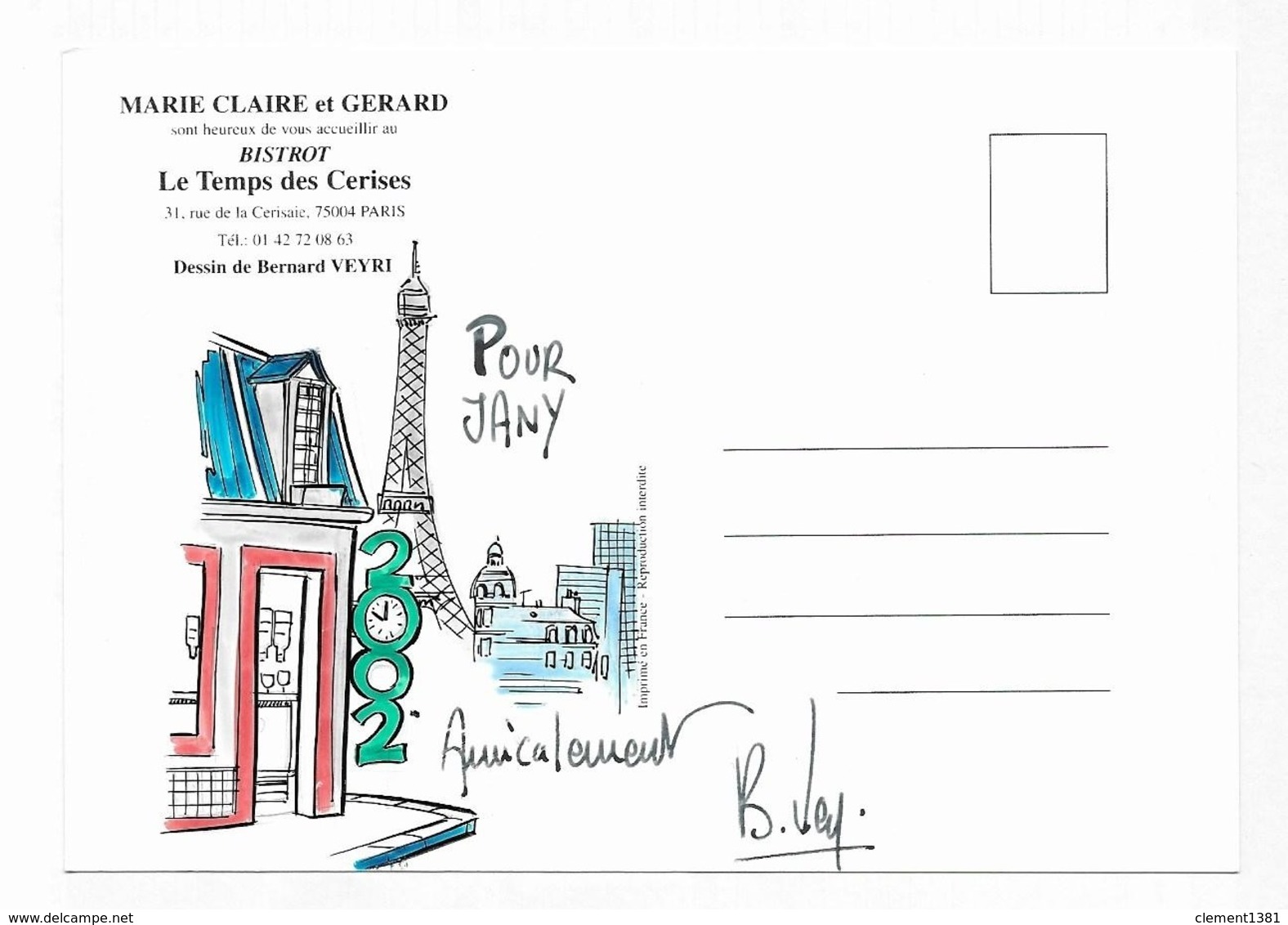 Illustrateur Bernard Veyri Caricature Et Dedicace Bistrot Le Temps Des Cerises Paris - Veyri, Bernard