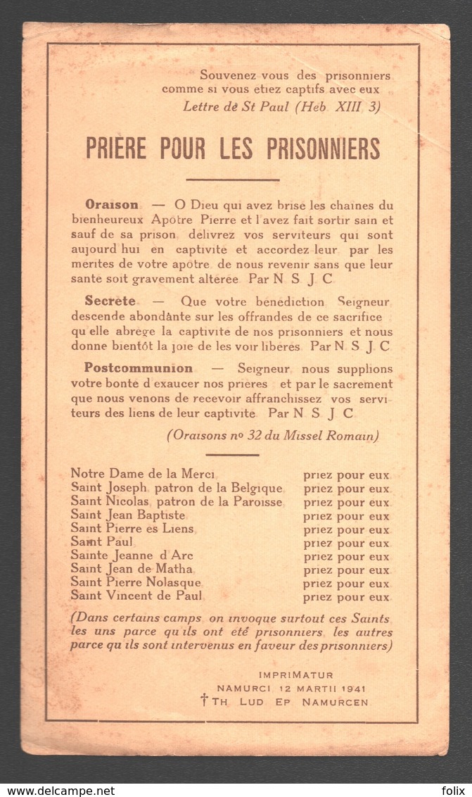 Prière Pour Les Prisonniers - Ciney - église Paroissiale - 1941 - Images Religieuses