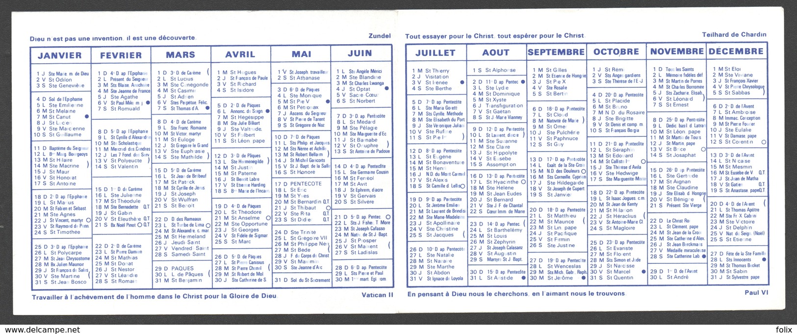 Kalender / Calendrier 1970 - L'Oeuvre Pontificale De Saint-Pierre Apôtre - Petit Format : 1961-70