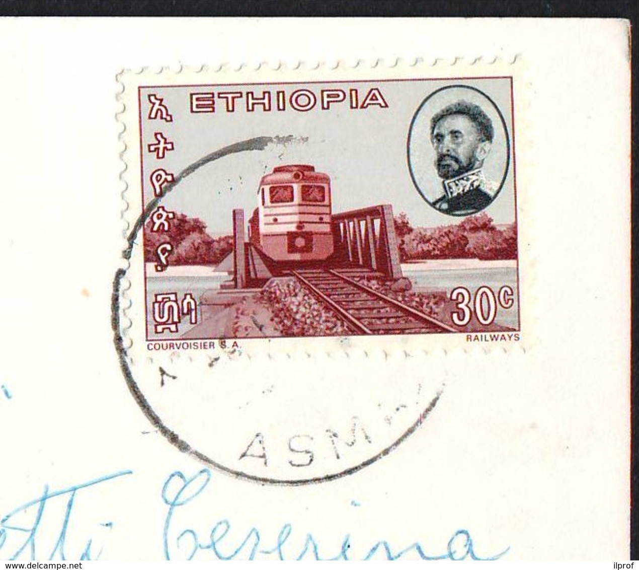 Train On A Bridge  Stamp  '60/'70  Ethiopia  On Postcard (St. Family Institute) - Etiopia