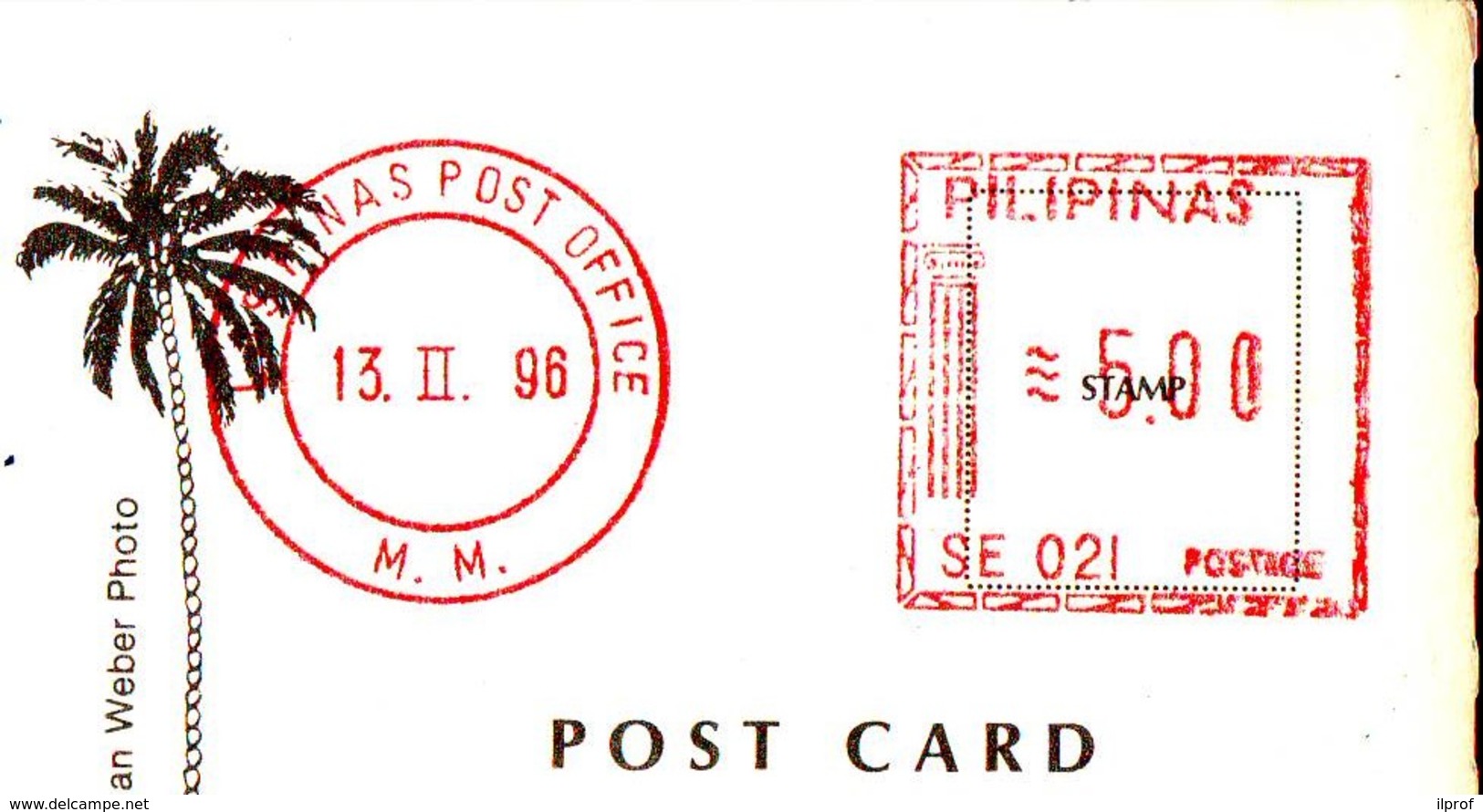 Red Markstamp Val. 5.00 Pilipinas '90  On Postcard - Filippine