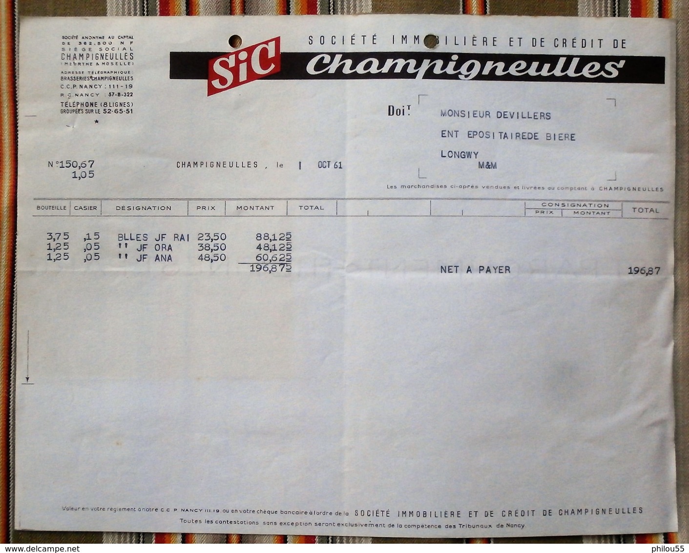 54  CHAMPIGNEULLES  SIC Brasseries - Factures