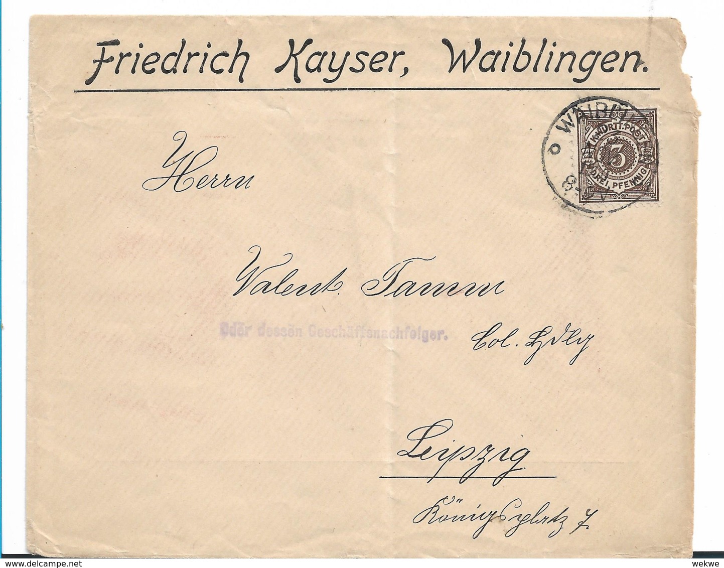 WTB011 / WÜRTTEMBERG  Waiblingen 1900, Firmenbrief Mit Werbung Für Caramellen (bonbon) (Thema Medizin) 3 Pfg- Drucksache - Brieven En Documenten