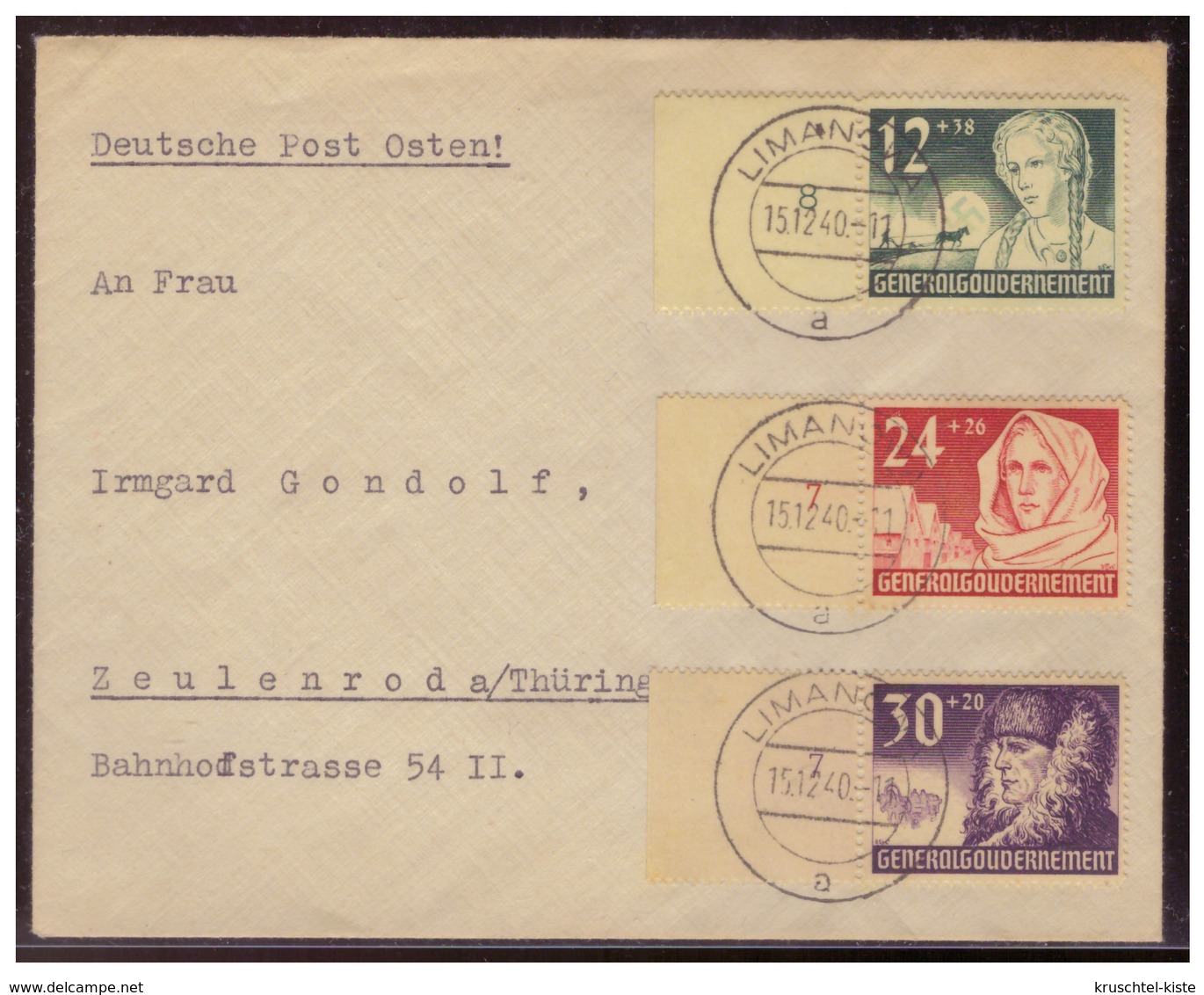 GG (005337) Satzbrief Mit MNR 56/ 58 Mit Seitenrand Gestempelt Am 15.12.1940 - Besetzungen 1938-45