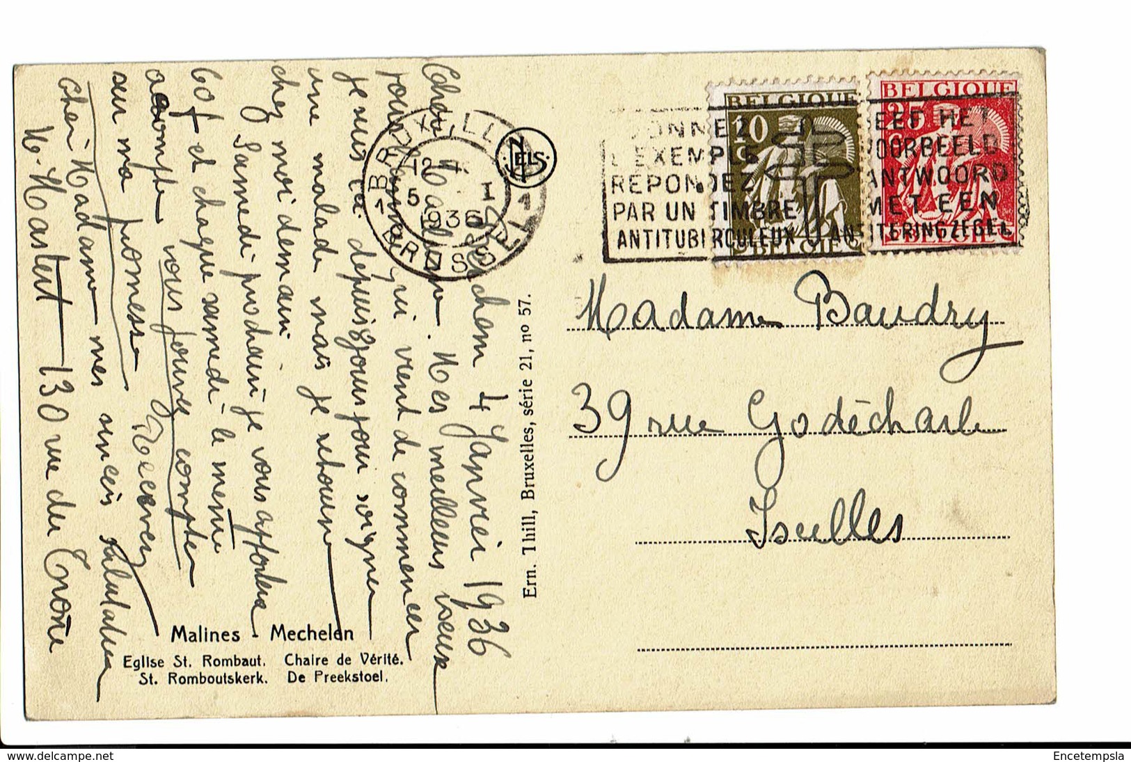 CPA - Carte Postale -BELGIQUE-Malines- Eglise St Rombaut-Chaire De Vérité-1936- S3307 - Mechelen