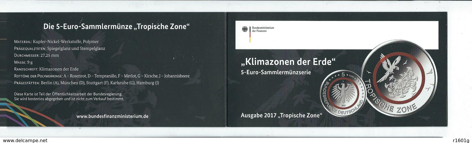 5x5 Euro Gedenkmünze "Tropische Zone" 2017  ADFGJ +Folder+Fleyer - Germania