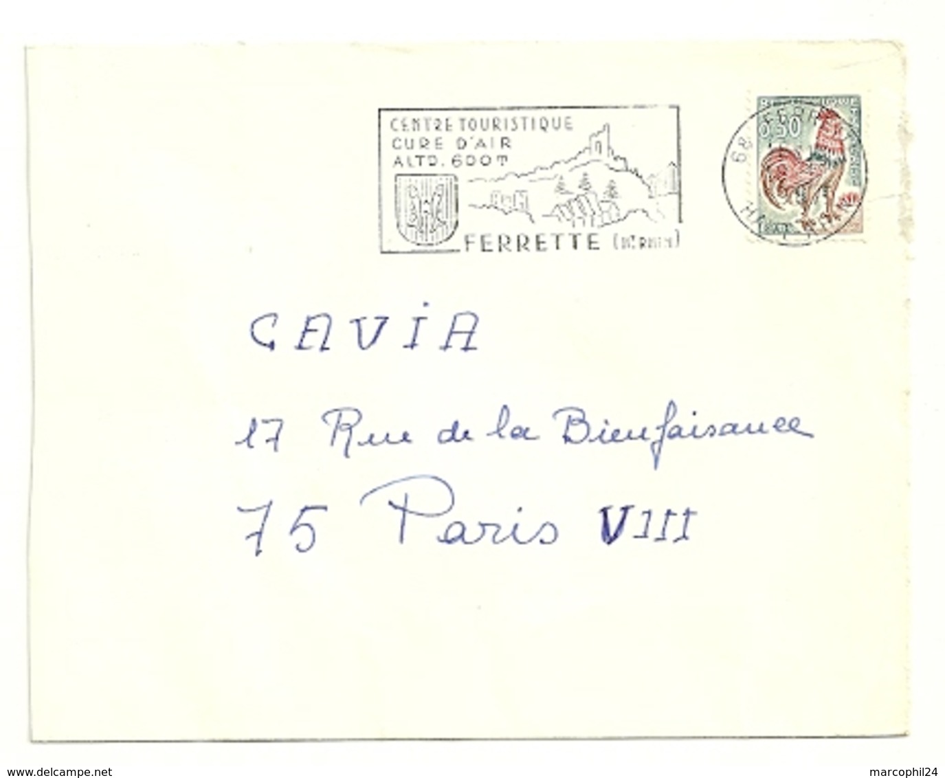 RHIN / Haut - Dépt N° 68 = FERRETTE 1967 = FLAMME Codée = SECAP Illustrée D'une ARMOIRIE 'CENTRE TOURISTIQE  - CURE  ' - Oblitérations Mécaniques (flammes)