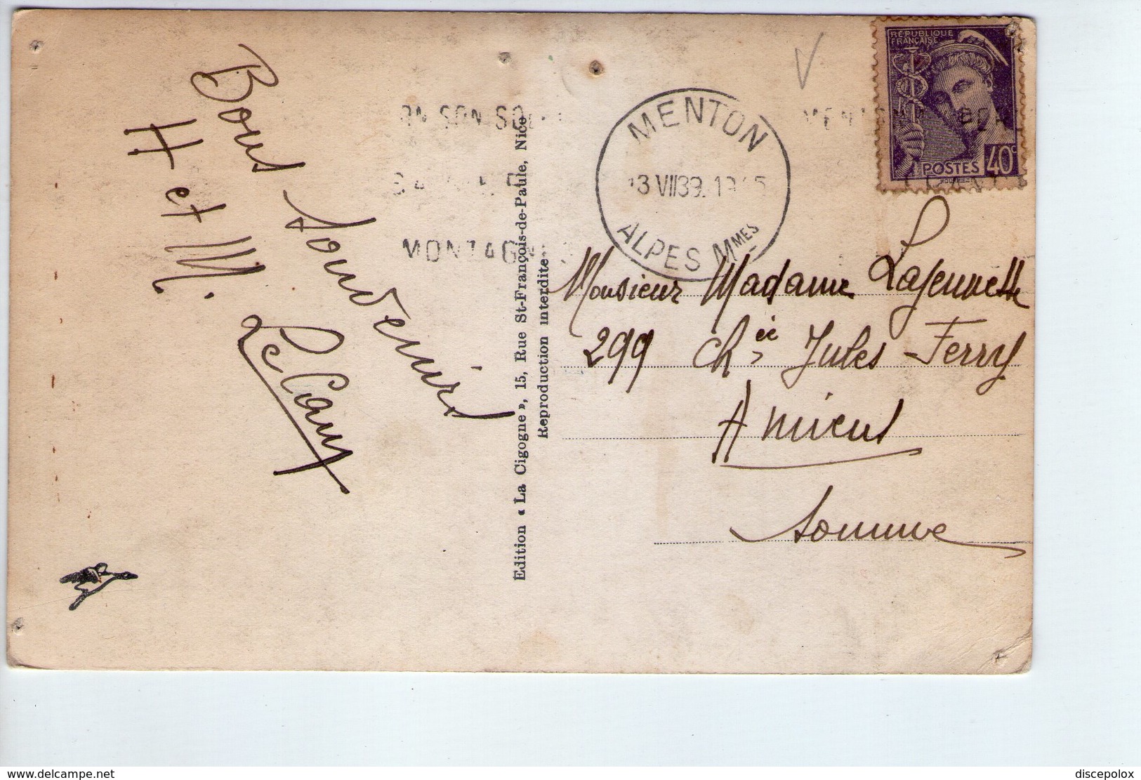 U3571 Nice Stamp And Timbre 1939 On MENTON Postcard: Vue Prise Du Cap Martin _ Storia Postale - Storia Postale