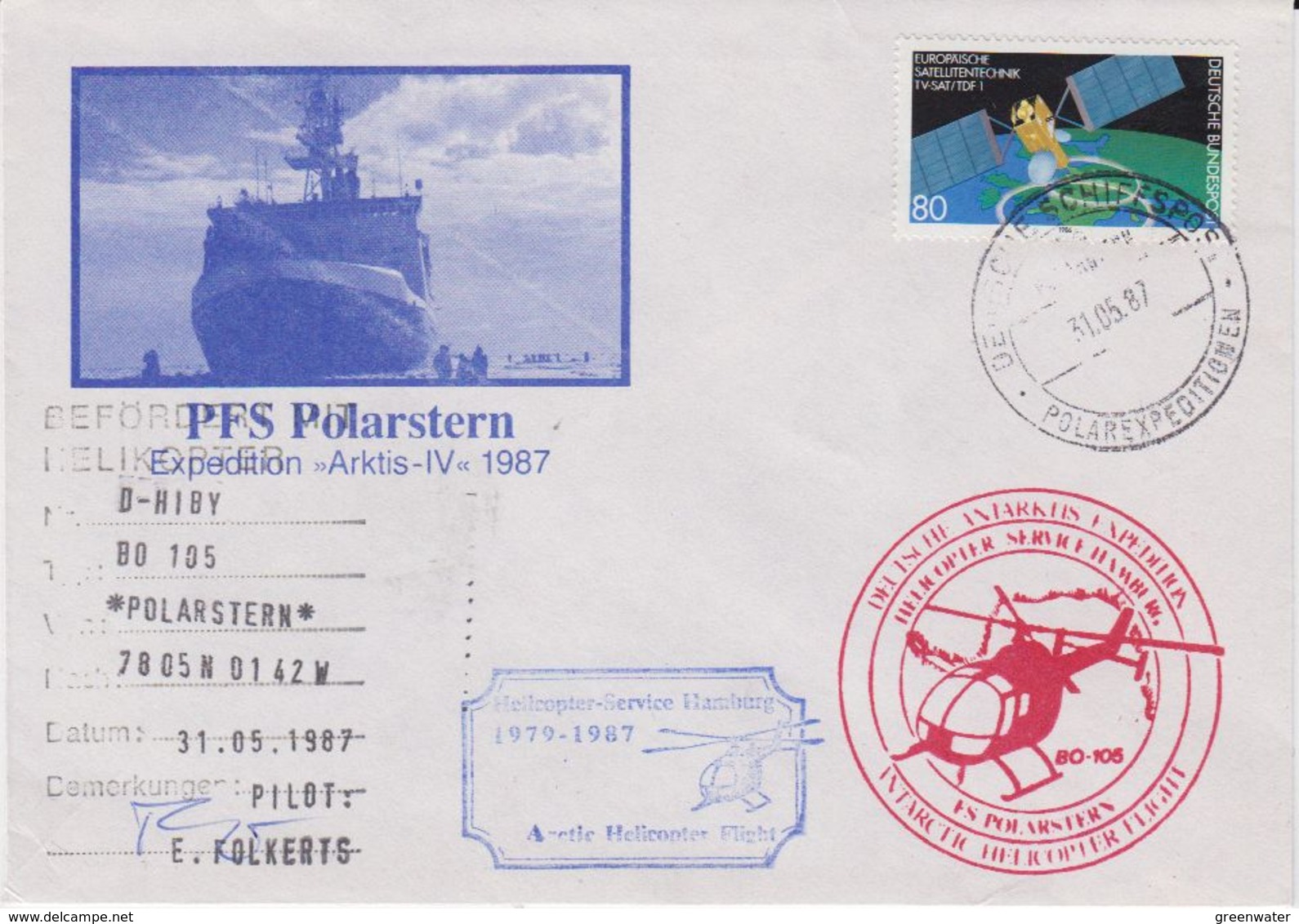 Germany 1987 Heliflight From Polarstern To South Pole 31.5.1987 Si Pilot Cover (41276) - Poolvluchten