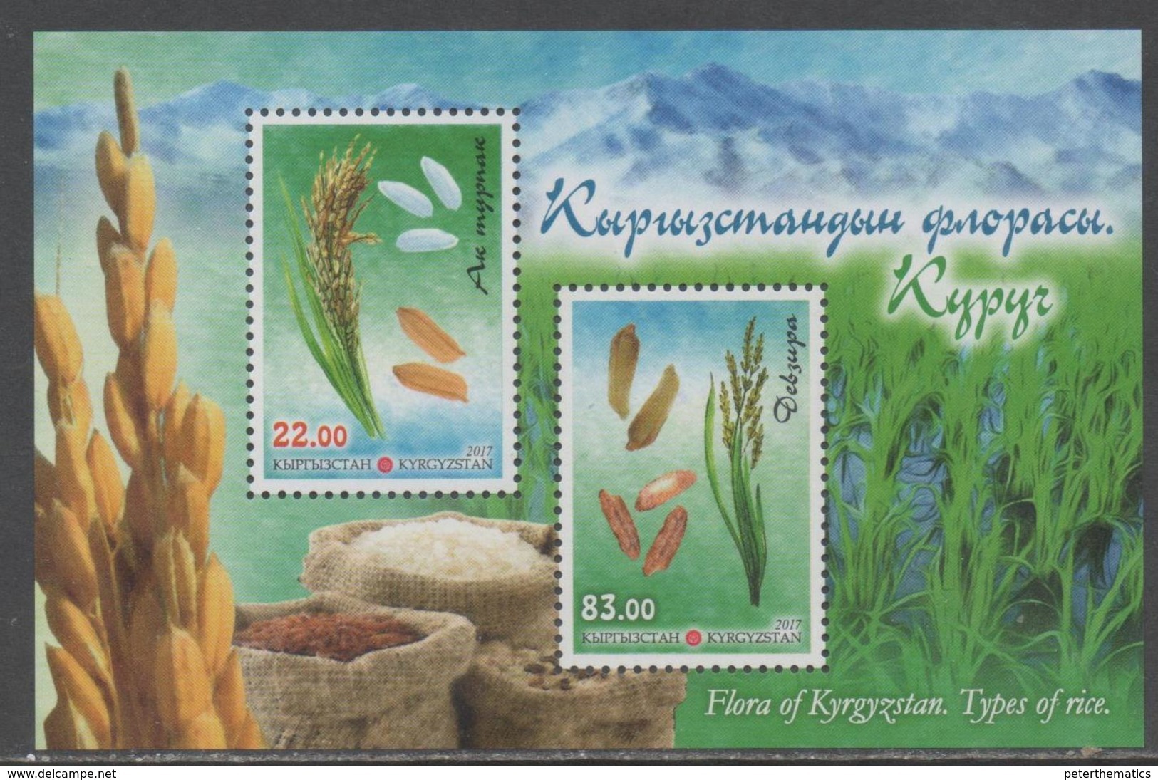 KYRGYZSTAN, 2017, MNH, FLORA OF KYRGYZSTAN, PLANTS, RICE,MOUNTAINS, SHEETLET - Food