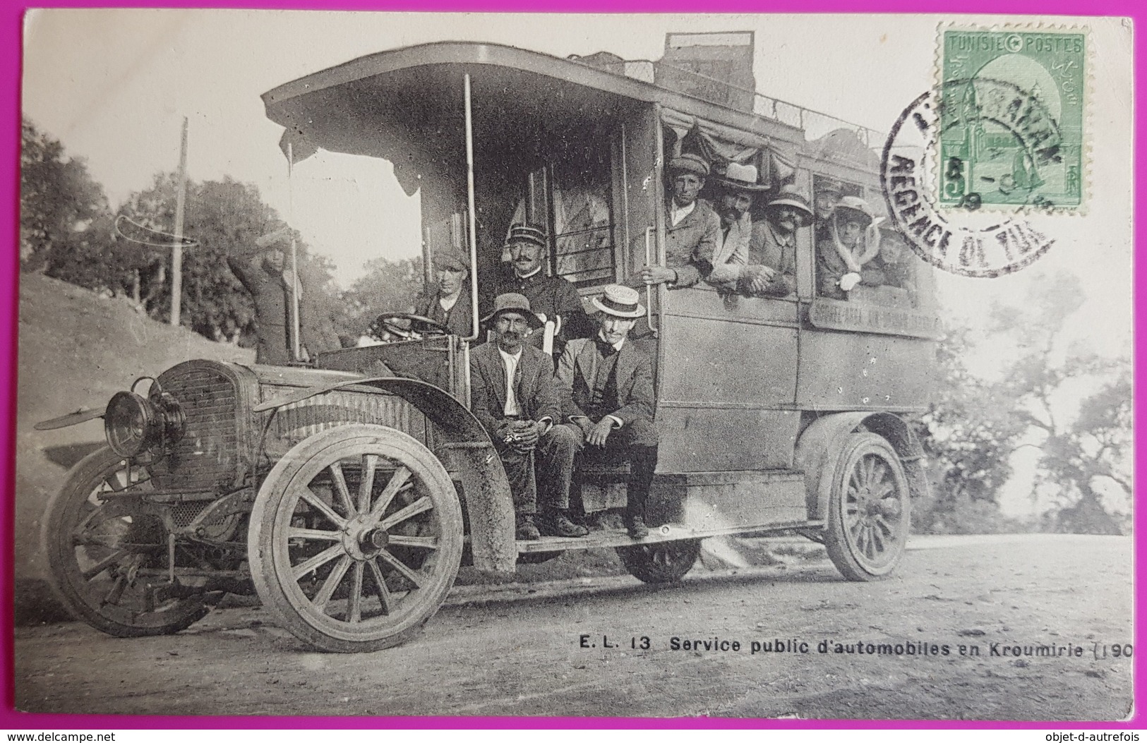 Cpa Service Public Automobiles En Kroumirie 1909 Carte Postale Tunisie Très Rare Autobus - Tunisia