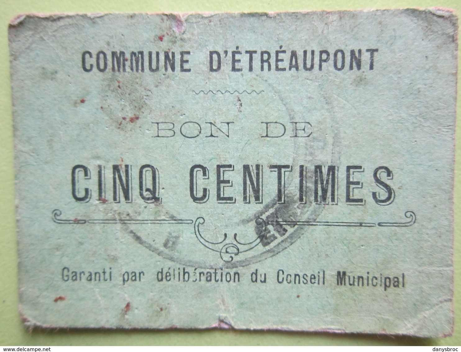 Bon De Nécessité De CINQ Centimes - Commune D'Étréaupont (02) 1914-1918 - Bons & Nécessité