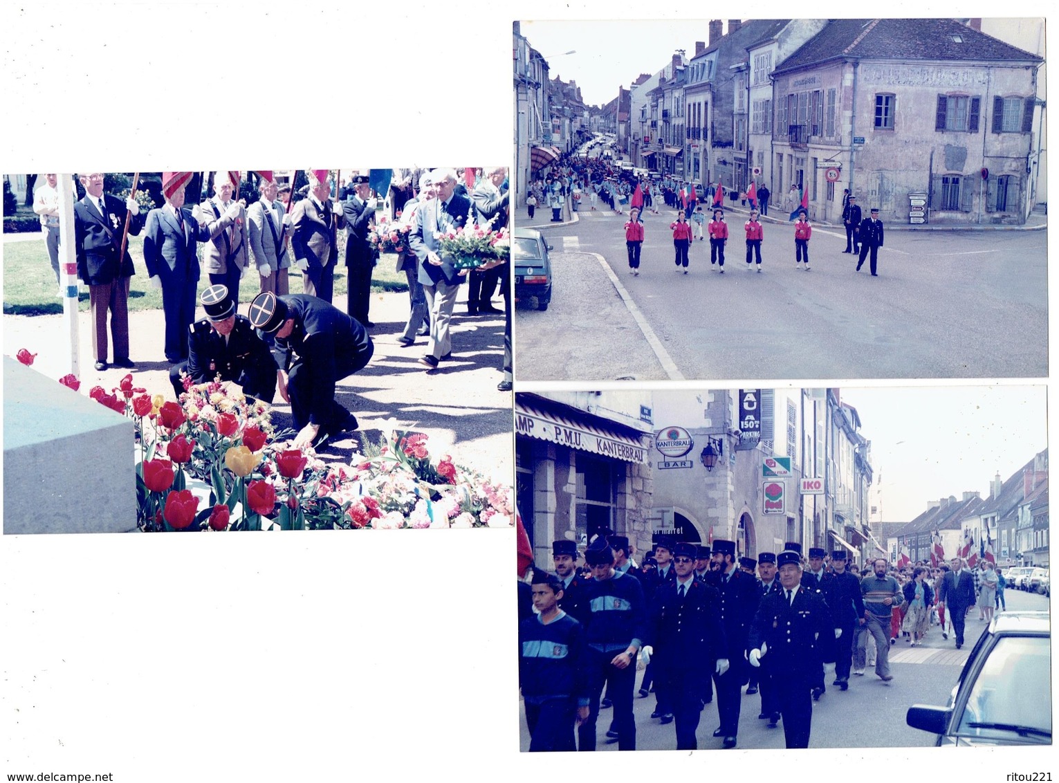 Lot De 3 - 21 AUXONNE - 8 Mai 1986  - Photographie Défilé POMPIERS Uniforme Bar MPU Monument Gerbe Fanfare - Pompiers