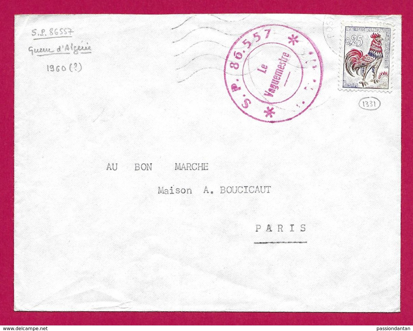 Enveloppe De La Poste Aux Armées - Secteur Postal 86 557 - Guerre D'Algérie