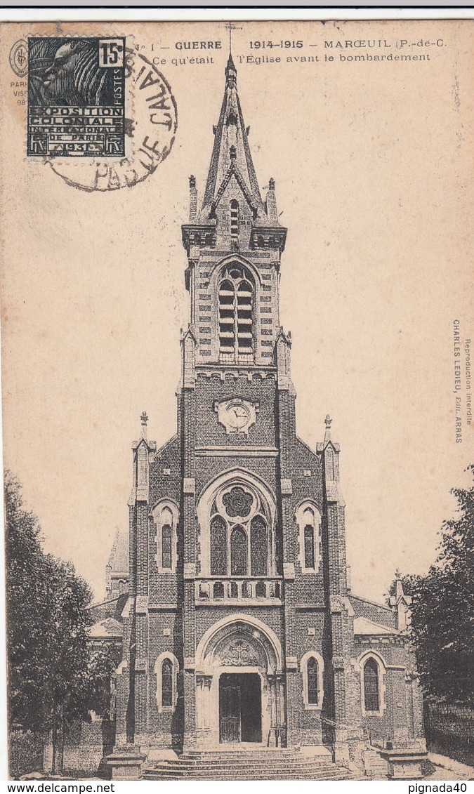 Cp , MILITARIA , Guerre 1914-1915 , MAROEUIL (P.-de-C.), L'Église Avant Le Bombardement - Guerre 1914-18