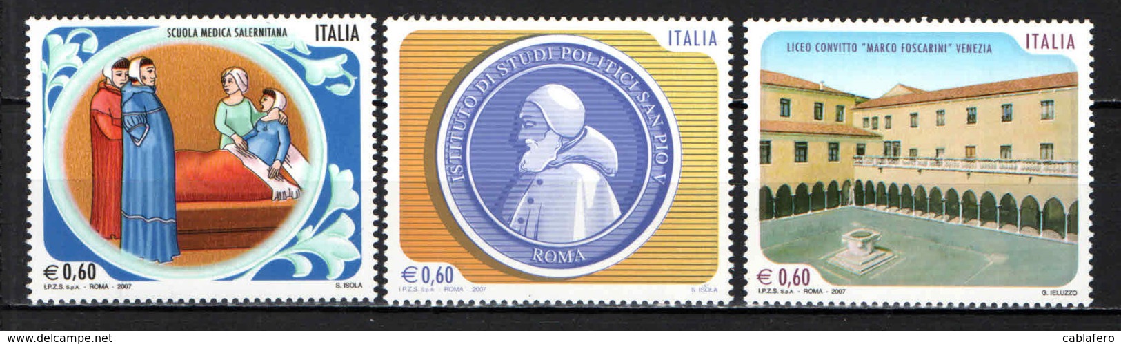 ITALIA - 2007 - LE SCUOLE ITALIANE: SCUOLA MEDICA SALERNITANA . ISTITUO DI STUDI POLITICI SAN PIO V, LICEO FOSCARINI MNH - 2001-10: Mint/hinged