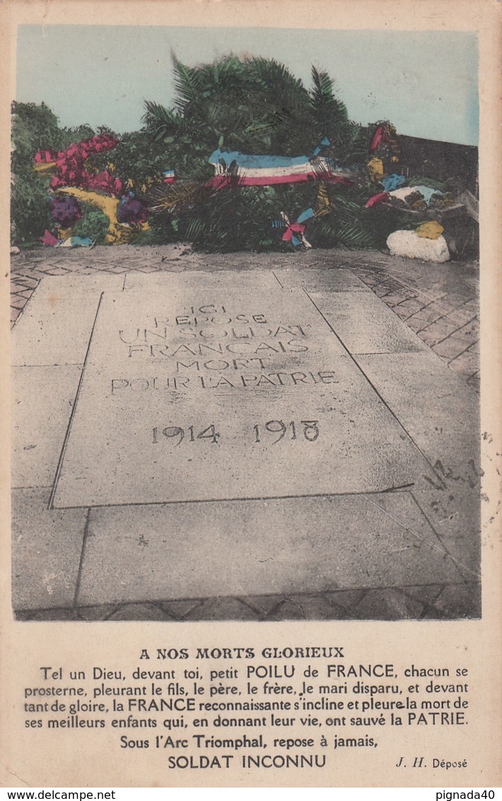 Cp , MILITARIA , PARIS , Sous L'Arc Triomphal, Repose à Jamais, Soldat Inconnu - War Memorials