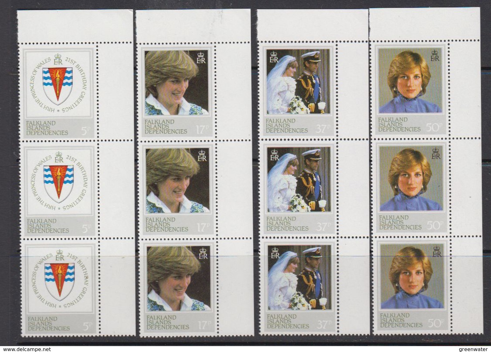Falkland Islands Dependencies 1982 Princess Diana 4v Strip Of 3 ** Mnh (41256B) - Zuid-Georgia