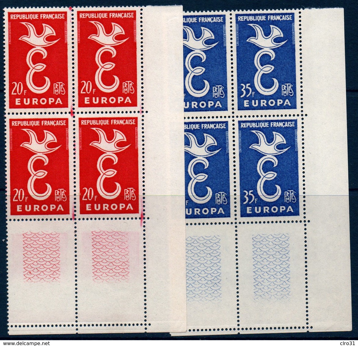 FR 1958   Europa N°YT 1173-1174  ** MNH Blocs De 4 Coin De Feuille (dont Variété) - Neufs