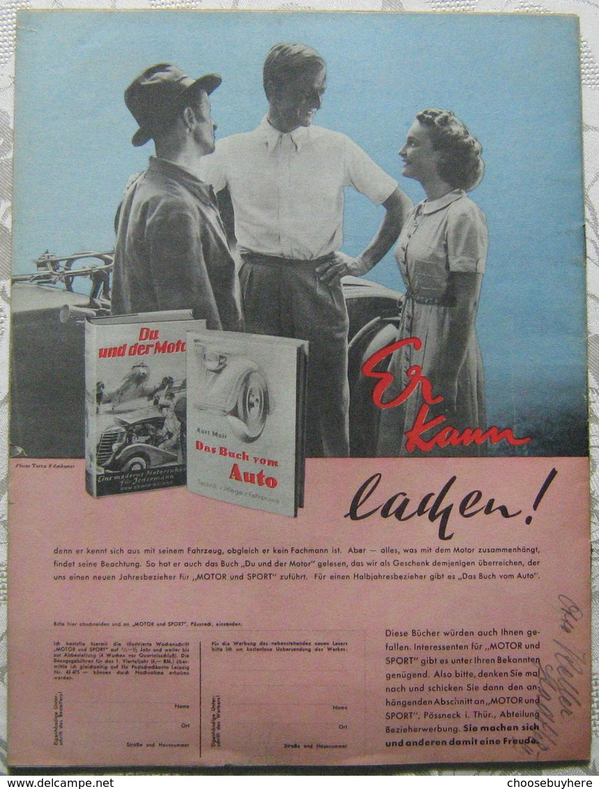 MOTOR Und SPORT September 1940 Heft 37 True Vintage Historisch Nostalgie Pur - Auto & Verkehr