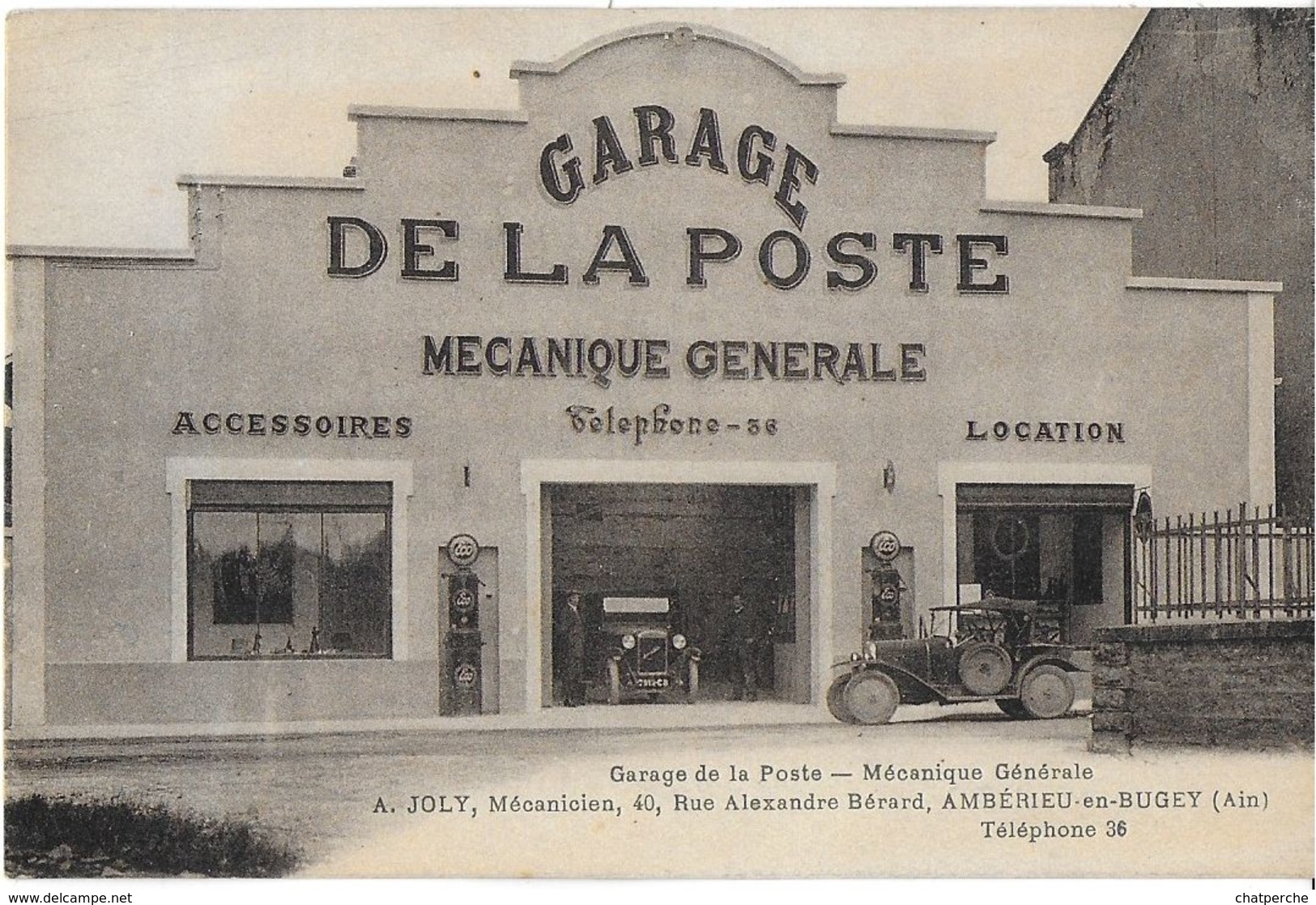 AMBERIEU-EN-BUGEY 01 AIN GARAGE DE LA POSTE MÉCANIQUE GÉNÉRALE A. JOLY RUE A. BERARD AUTO POMPE ESSENCE - Non Classés