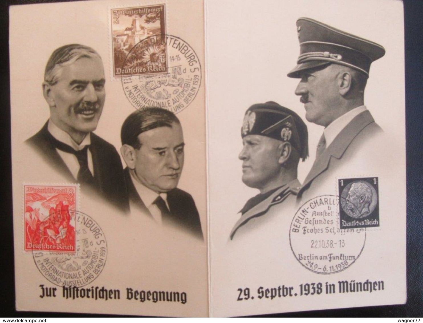 Postkarte Postcard Propaganda Münchener Konferenz 1938 Hitler Mussolini Daladier Chamberlain - Briefe U. Dokumente